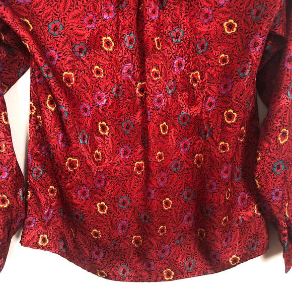 Oscar de la Renta Floral Red Long Sleeve Top Size 4 - Picture 8 of 11
